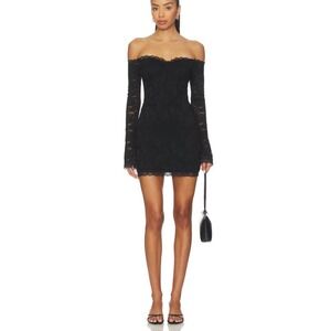 superdown Lace Mini Dress Women L Black Off Shoulder Long Sleeve